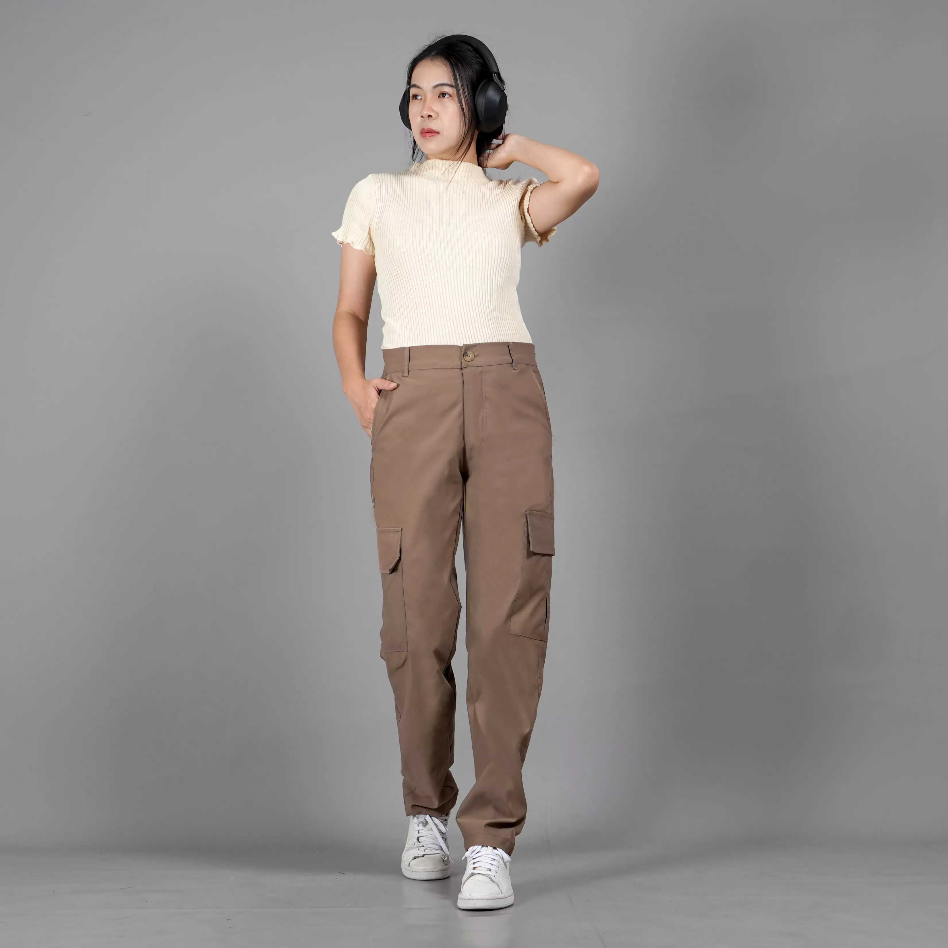 RAYSA Celana Cargo Panjang Wanita Celana Cargo Earth Tone Wanita - Coksu