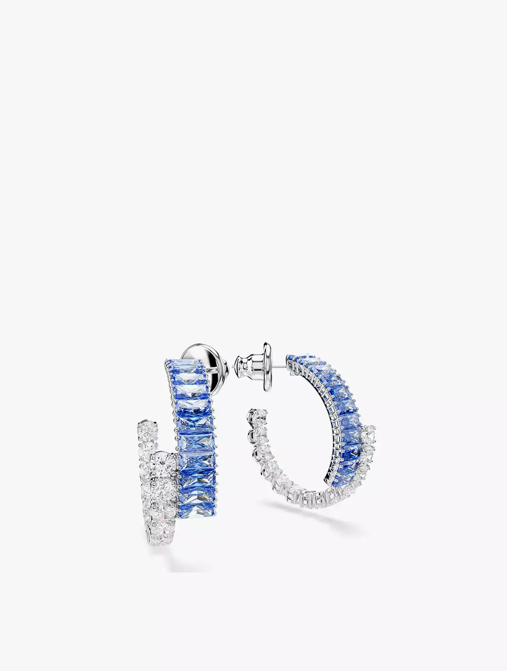Matrix hoop earrings, Mixed cuts, Blue, Rhodium plated