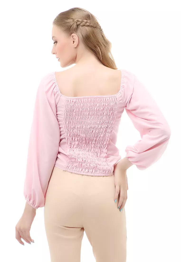 Cheva Blouse Atasan Wanita Sabrina Tali Lengan Panjang Casual Top Long Sleeve Comfortable Material Wolfis ORIGINAL - Salem