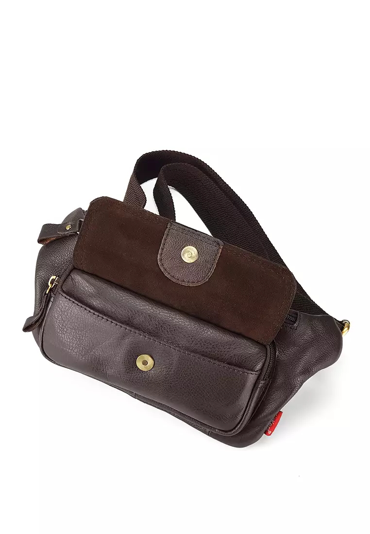 KICKERS Top Grain Cowhide Waist Bag with Flap Pocket