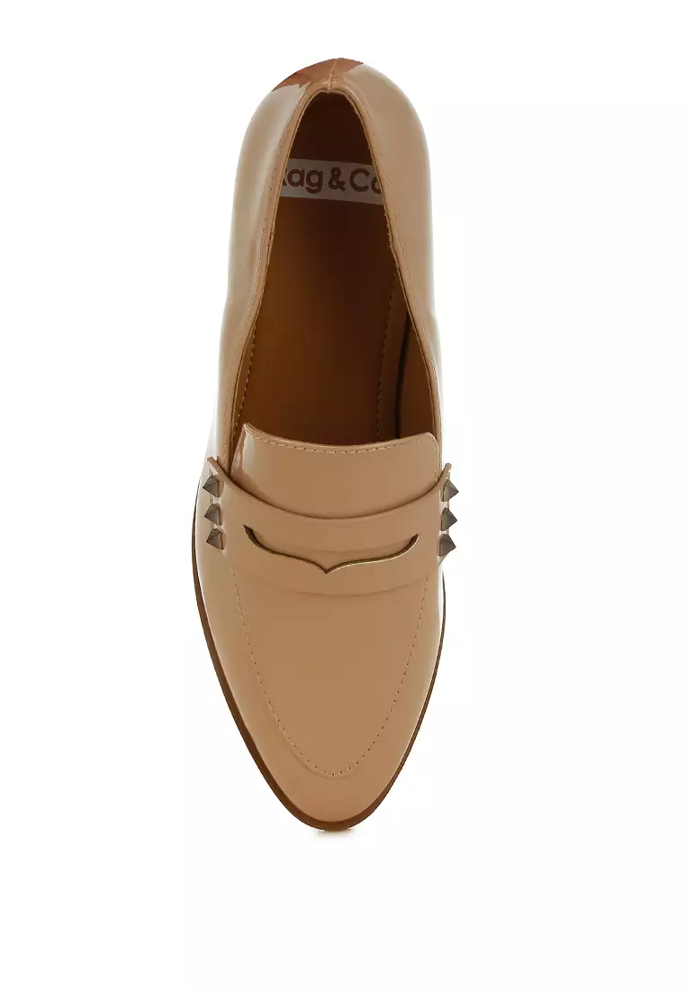 Patent Pleather Penny Loafers in Beige