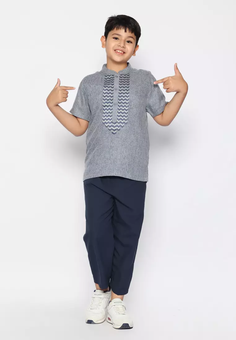 Baju Koko Anak Laki Bordir Ultra Navy Setelan - FOREVER