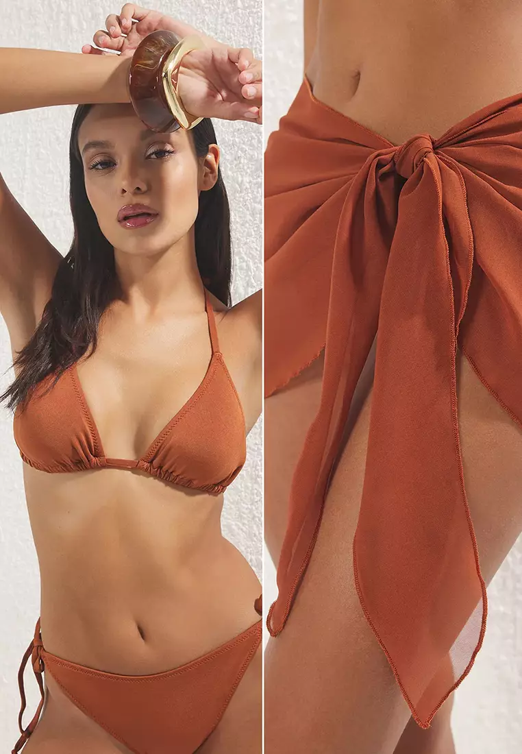 Brown 3-Piece Set Bikini Set & Pareo TBESS25JS00002