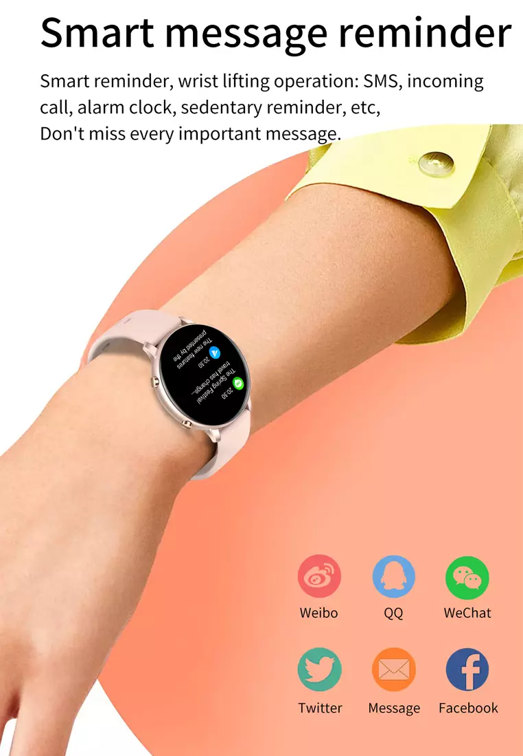 SmartWatch G28 Bluetooth Call Jam Pintar 24H Temperature Monitoring Sport Fitness Touch Screen pink dengan tali jam gratis