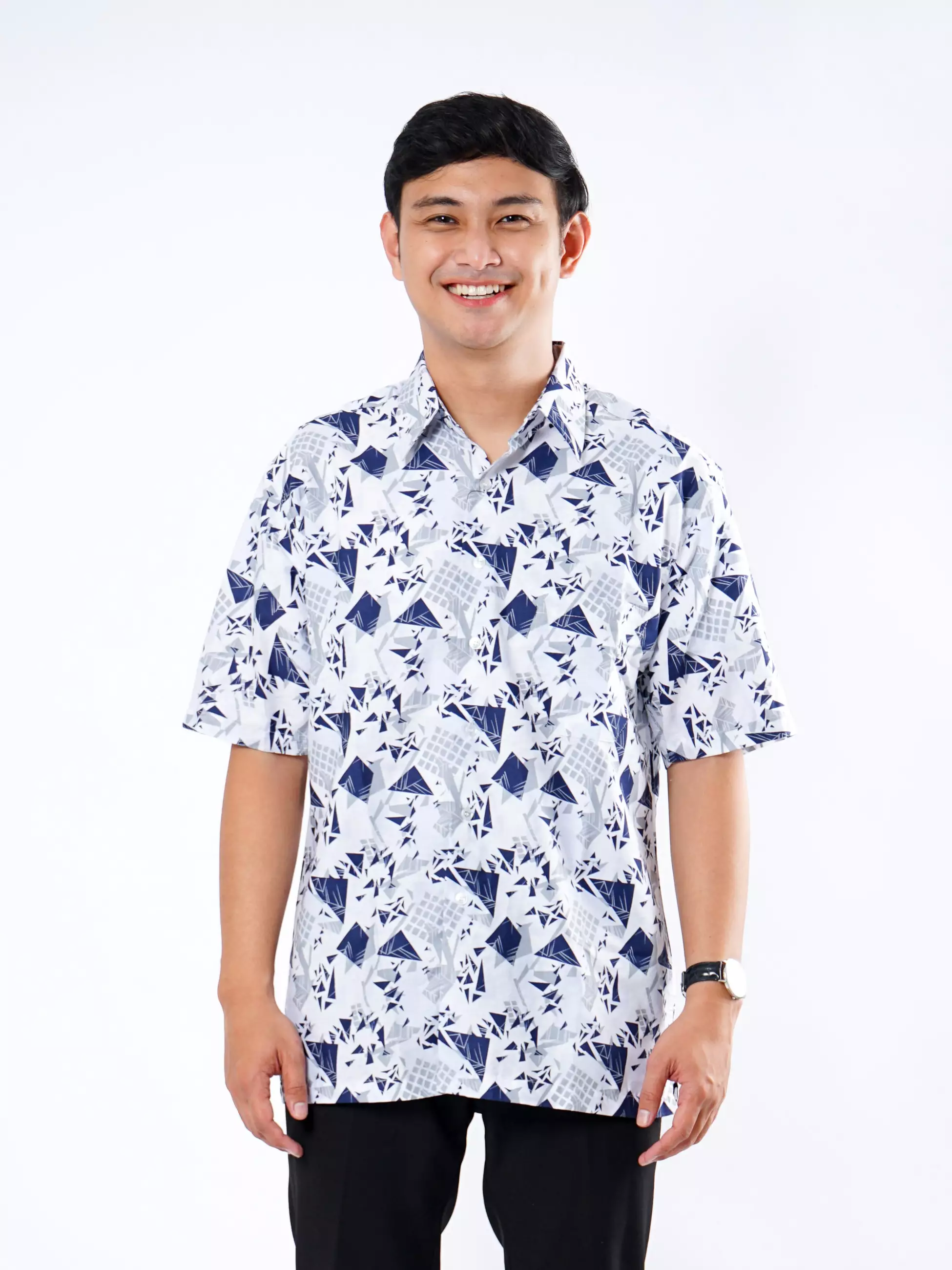 Andre Michel Kemeja Lengan Pendek Motif Abstrak Putih Biru 16726