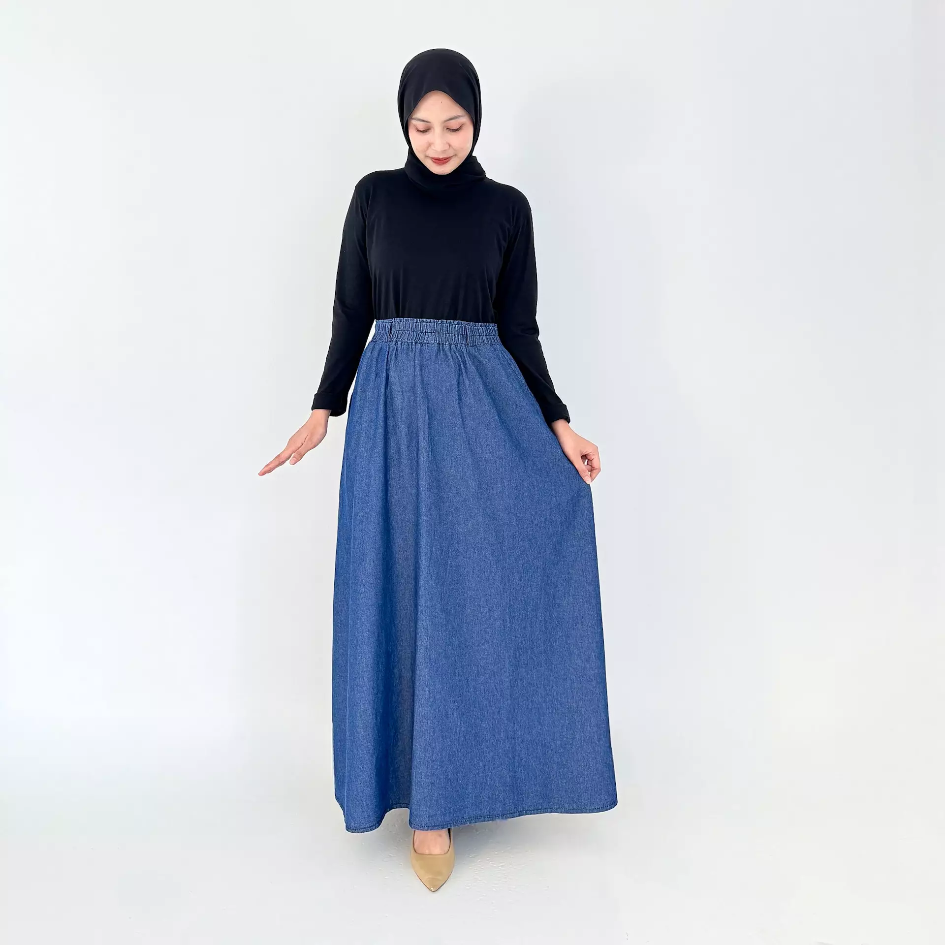 Rok Panjang Jeans Wanita - Ima Denim Flare Skirt BIRU