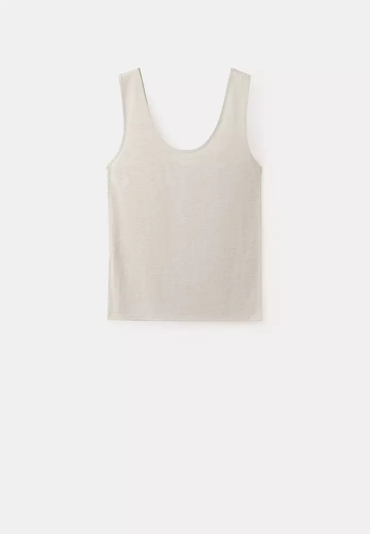 Linen Top With Scoop Neckline