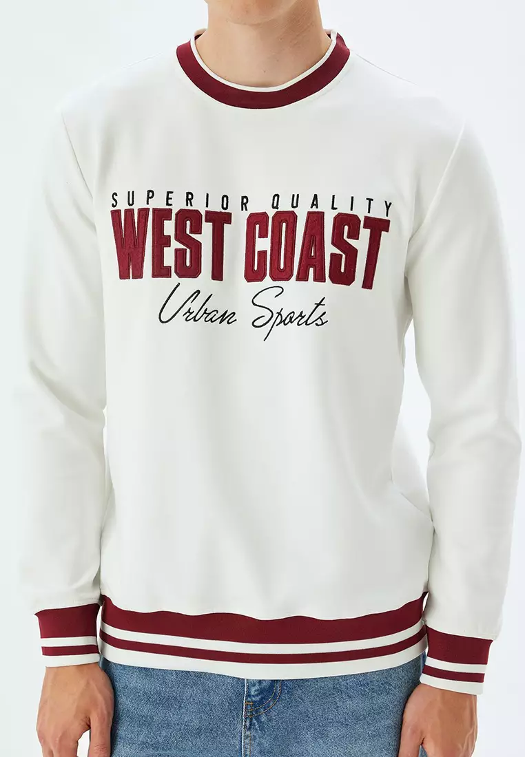 Buy KOTON Slogan Printed Sweatshirt Crew Neck Raised Cotton Blend