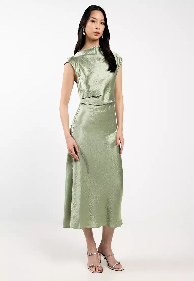 Bias-Cut Satin Midi Dress