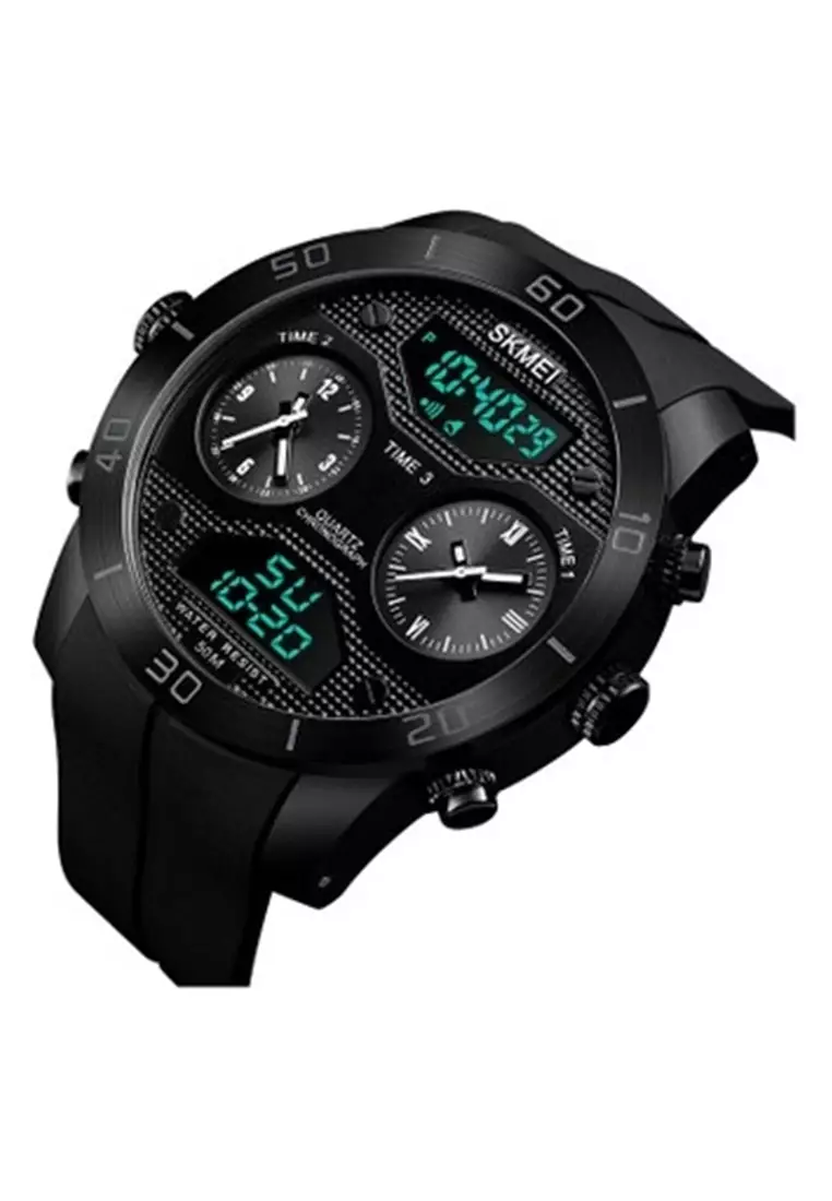 Jam Tangan Digital Analog Pria LED Many Function Waterproof Strap Tali Material PU Rubber LL88 ORIGINAL