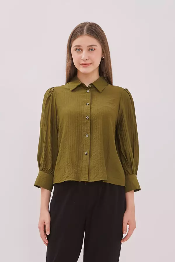 MINIMAL - Baverlie - Blus Motif Garis - Dark Olive Colour Olive_Dark