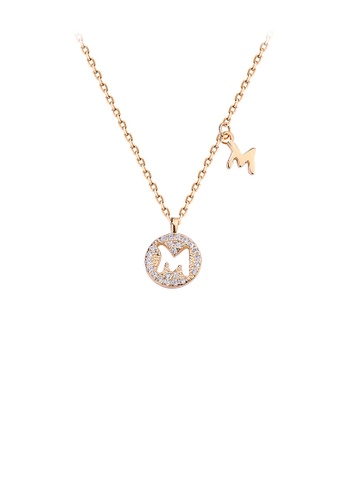 Glamorousky white 925 Sterling Silver Plated Champagne Gold Fashion Simple Hollow Alphabet M Geometric Round Pendant with Cubic Zirconia and Necklace 4A453AC28FB7E4GS_1