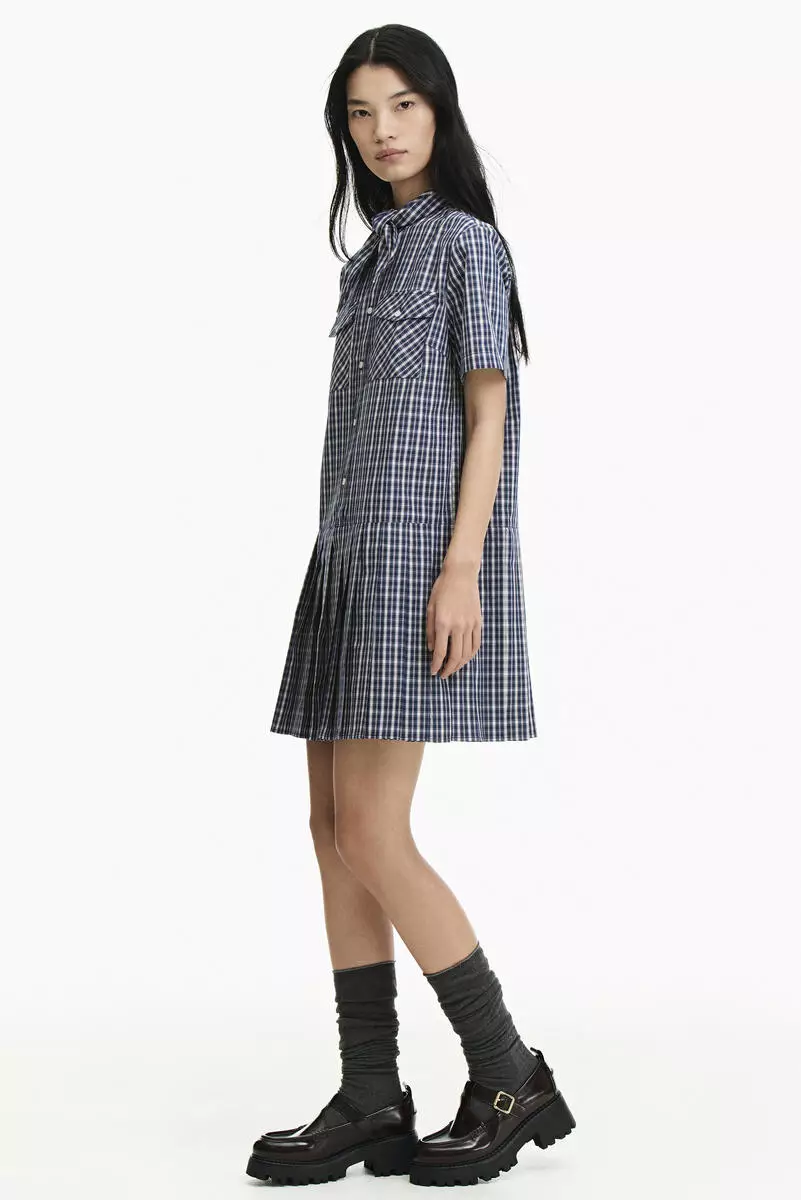 Pleated scarf-collar dress