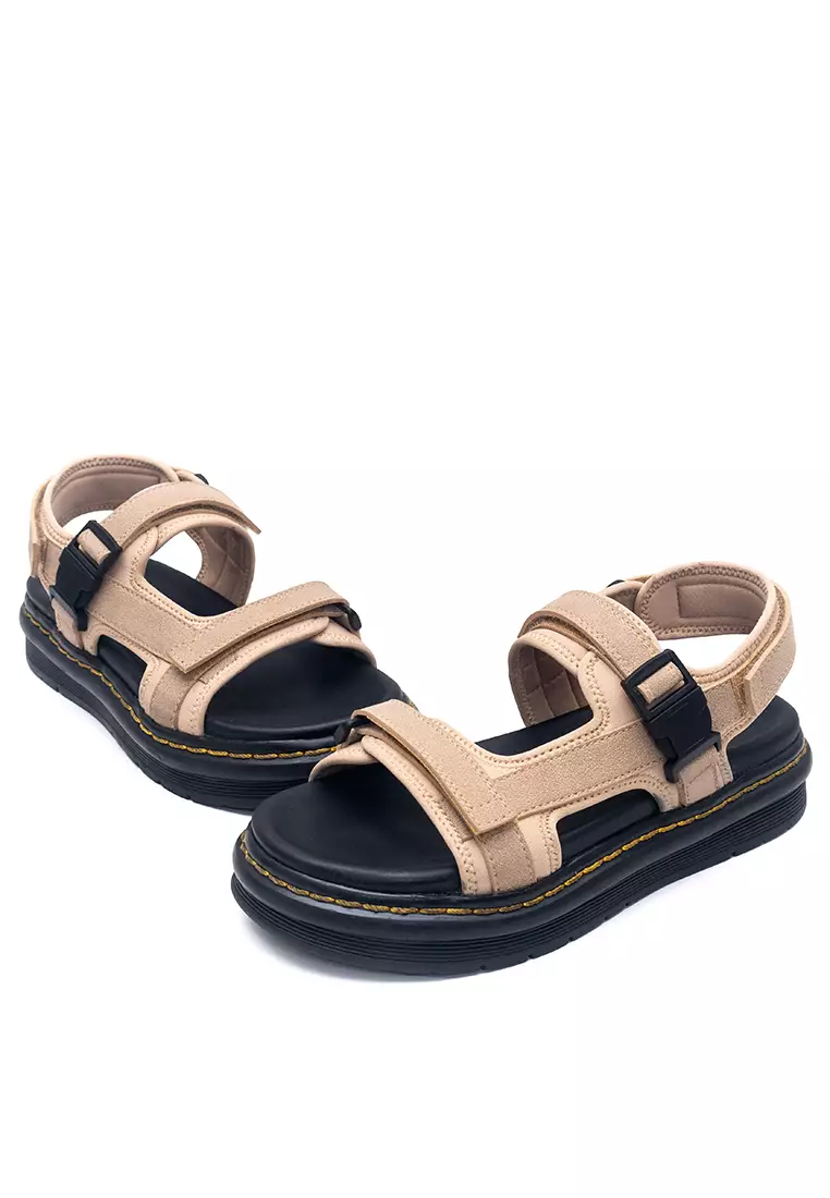 Marion Platform Flat Sandals in Beige