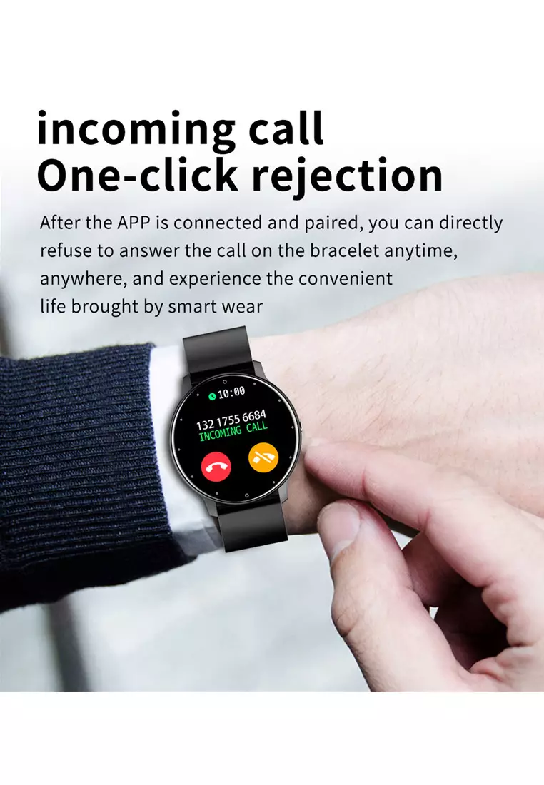 Smart Watch Pria Full Touch Screen Phone Call Wireless Charge Jam Tangan Pintar Hitam