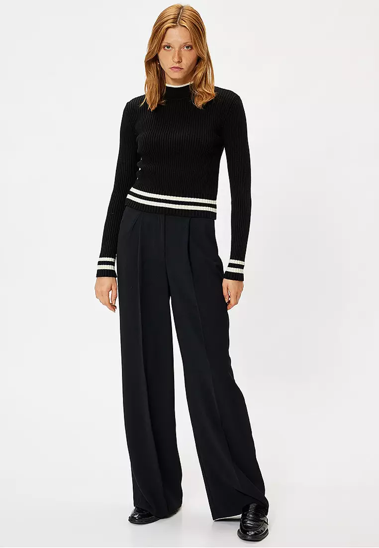 Stand Collar Striped Sweater