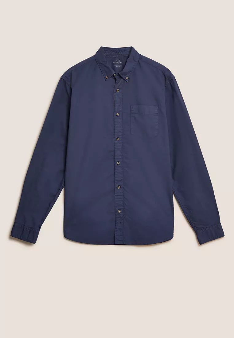 Jual Marks & Spencer Pure Cotton Garment Dyed Oxford Shirt Original ...