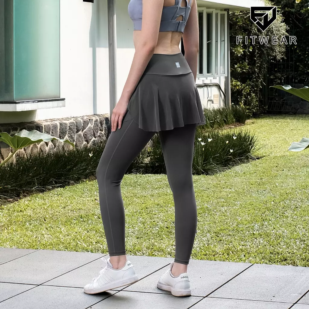 Fitwear Rok + Legging Olahraga Padel Wanita GRACE COMPRESSION MESH - GRAY V-WAIST