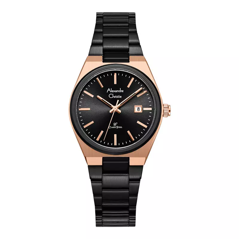 Jam Tangan Wanita Alexandre Christie Classic Steel AC 8713 LD FBRBA Ladies Black Dial Black Stainless Steel Strap