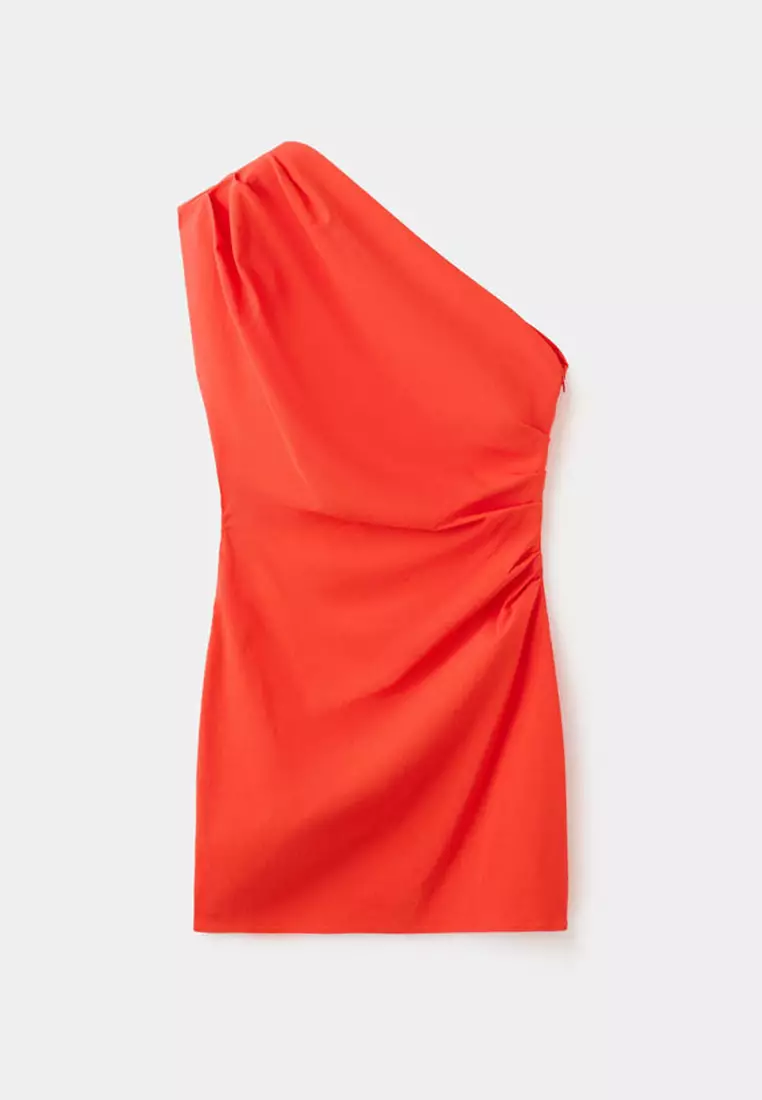 Asymmetric Neckline Dress With Draped Detail