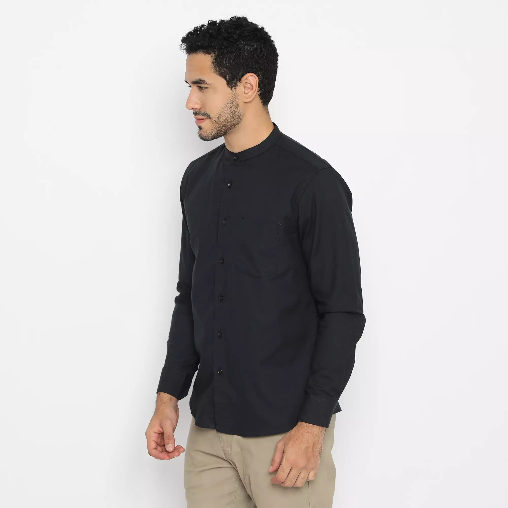 Platini Kemeja Pria Koko Shanghai Lengan Panjang Katun Oxford Hitam 22030