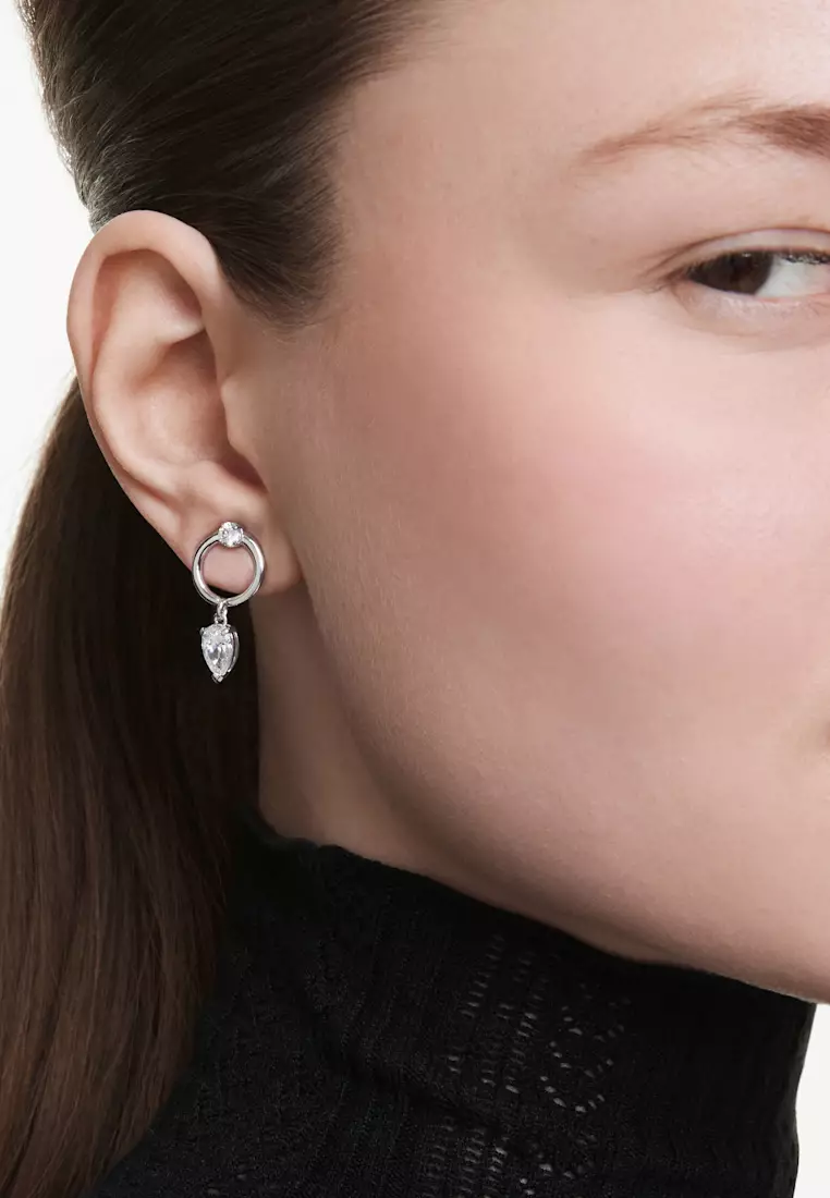 Mesmera drop earrings, Mixed cuts, White, Rhodium plated