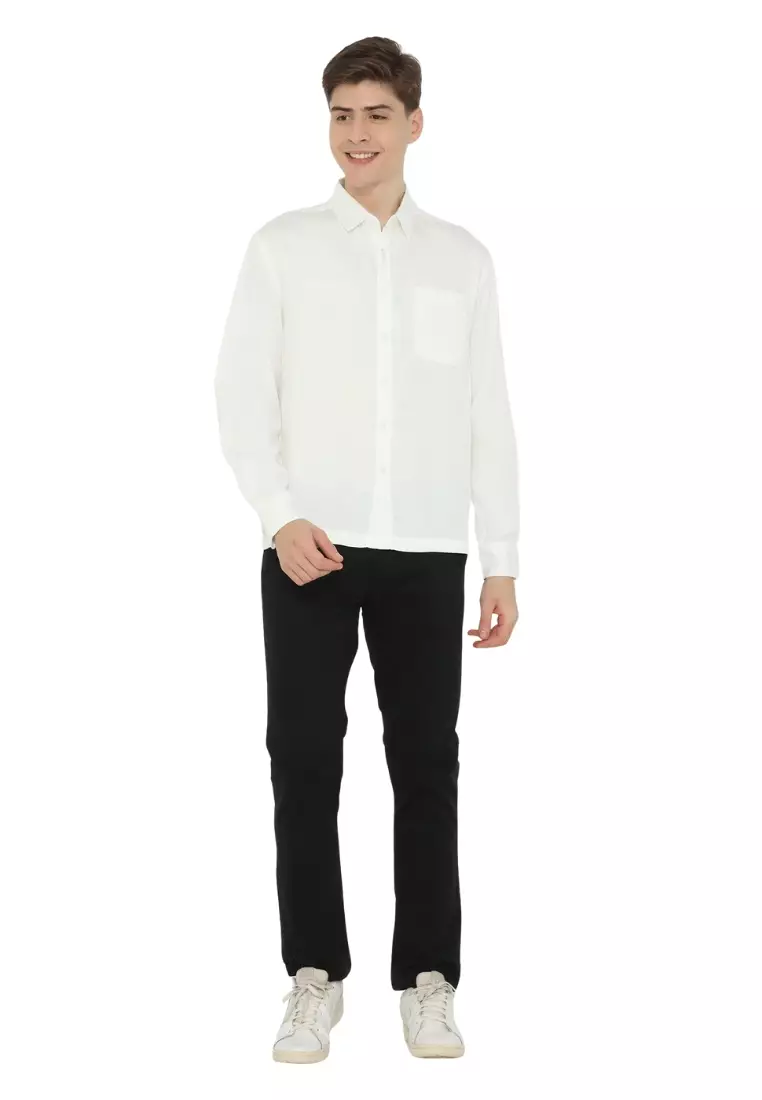 POLICE Kemeja Polos Cotton Regular Fit Lengan Panjang Pria