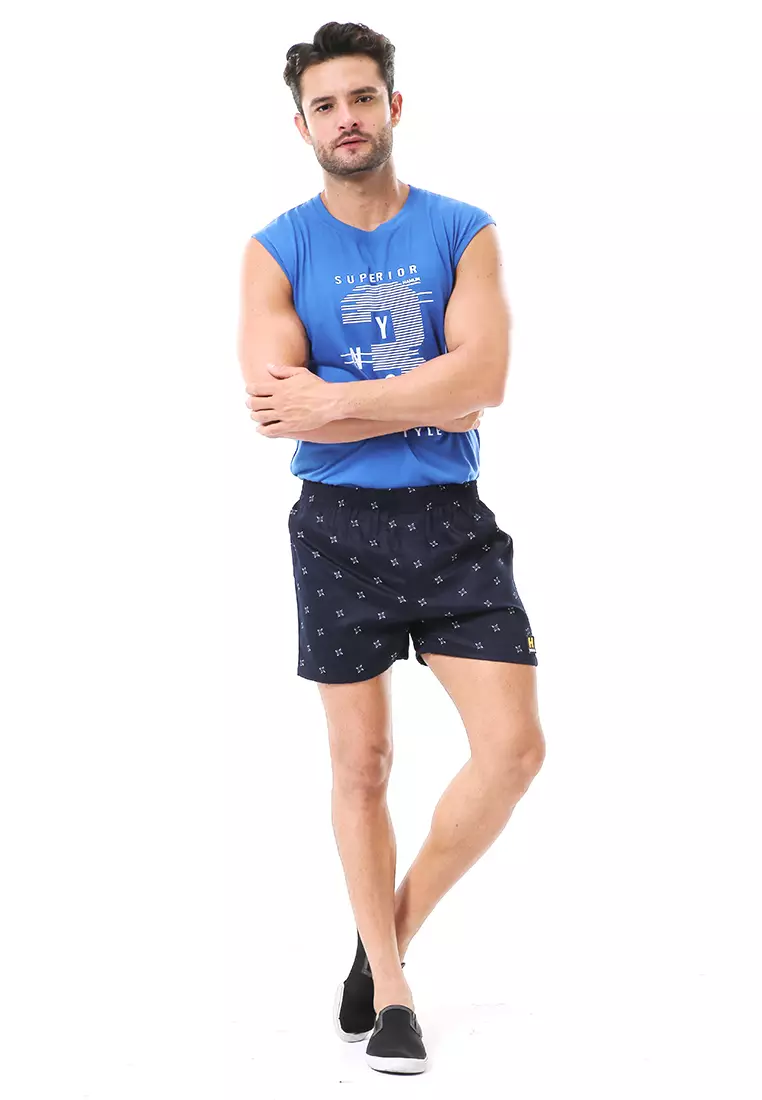 Grissham Celana Pendek Pria Short Boxer Stylish Motif Bunga Material Cotton ORIGINAL - Navy