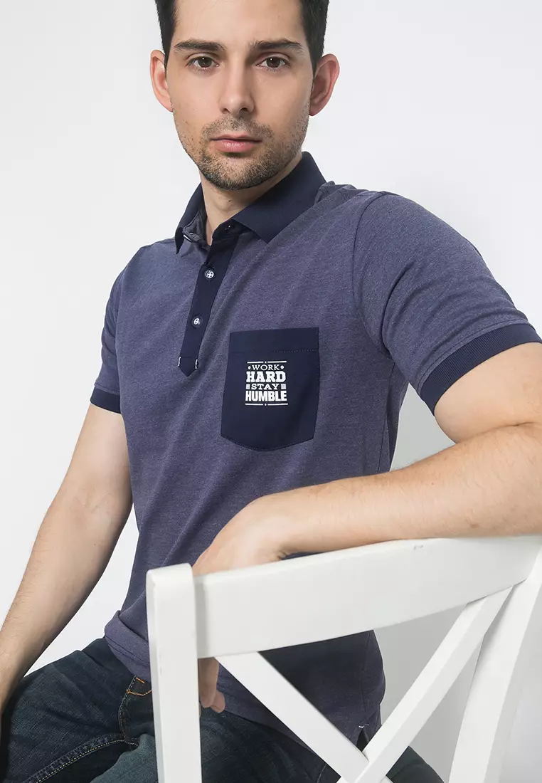 Johnwin - Slim Fit - Kaos Polo Casual - Motif Polos - Kantong Sablon - Ungu
