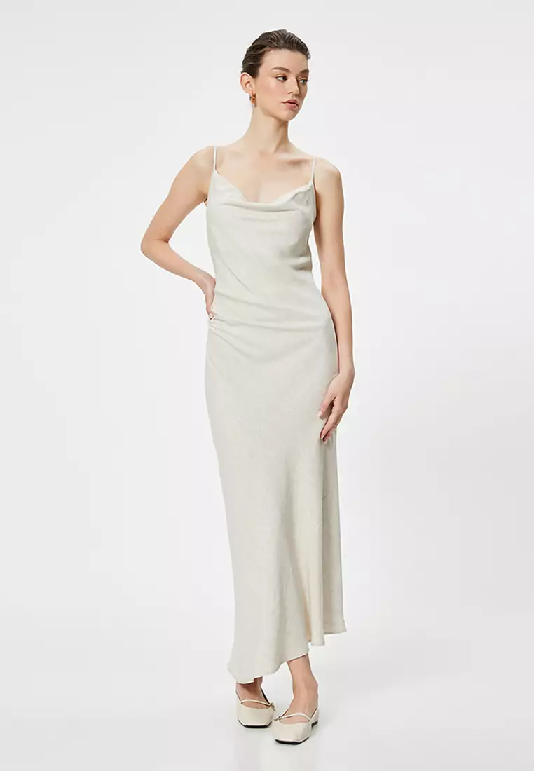Linen Blend Cowl Neck Maxi Dress