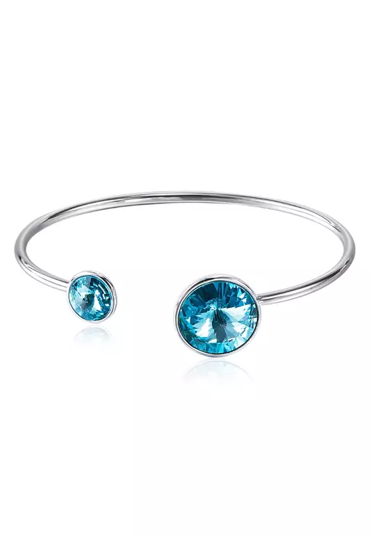 Serene Bangle Embellished with SWAROVSKI® crystals-White Gold/Light Blue