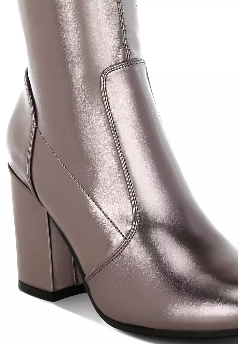 Metallic Pleather Long Boots in Pewter