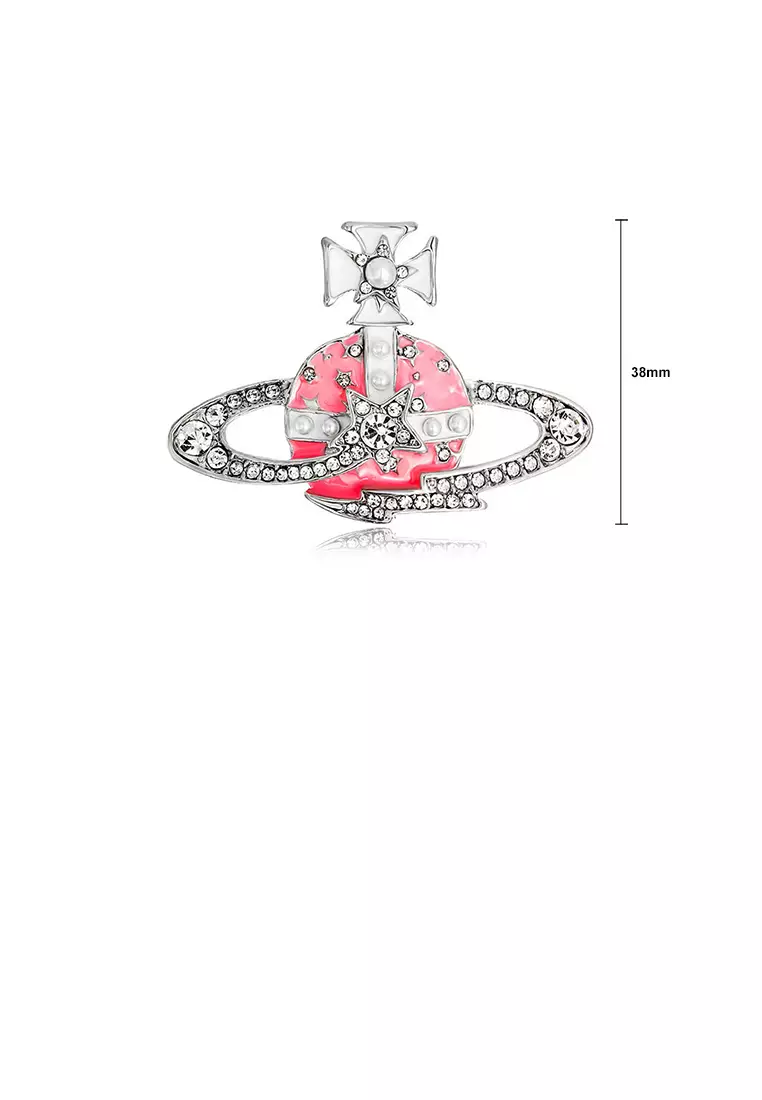 Fashion and Creative Enamel Pink Planet Brooch with Cubic Zirconia