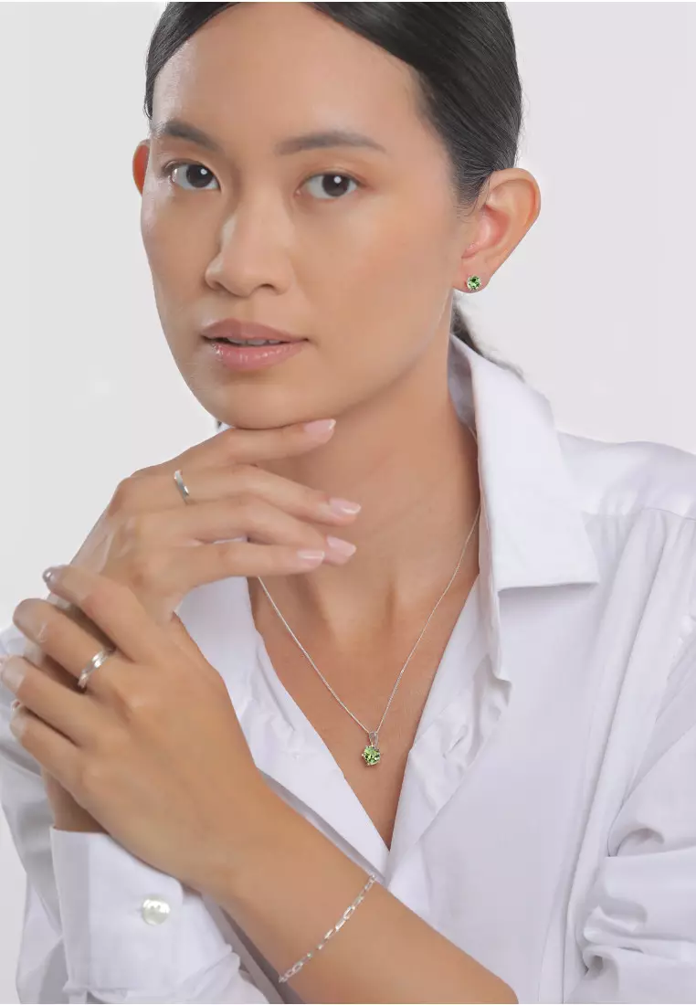 Set Perhiasan Perak 925 Wanita Classic Green Crystal