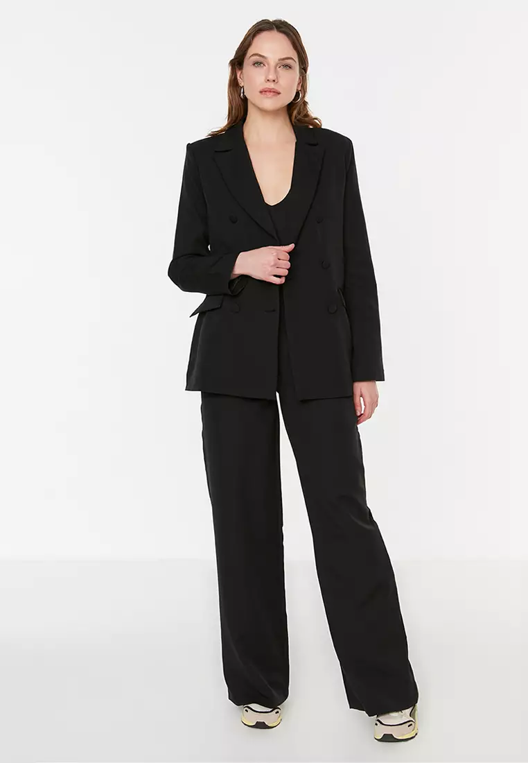 Woven Double Breasted Blazer