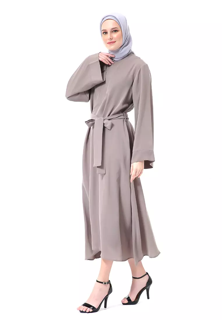 Khalisa Aiza Long Abaya Gamis Self Tie Belt Premium High Quality - Khaky