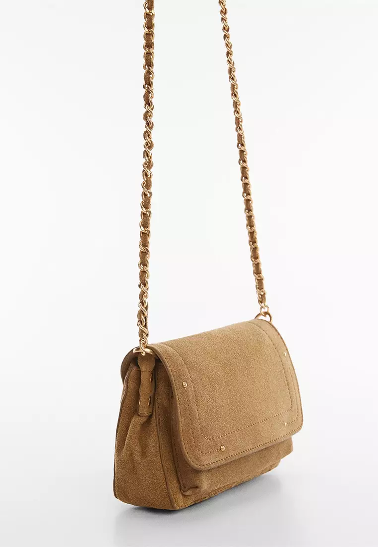 Mango Chain Suede Handbag in Brown