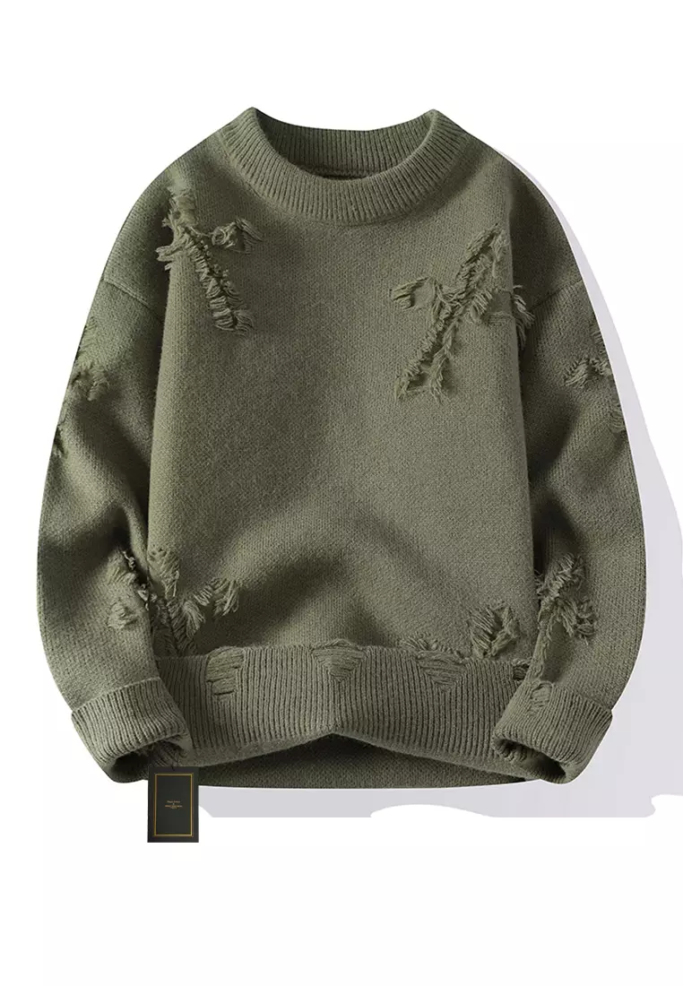 Ripped Jacquard Knit Sweater AY-H24658