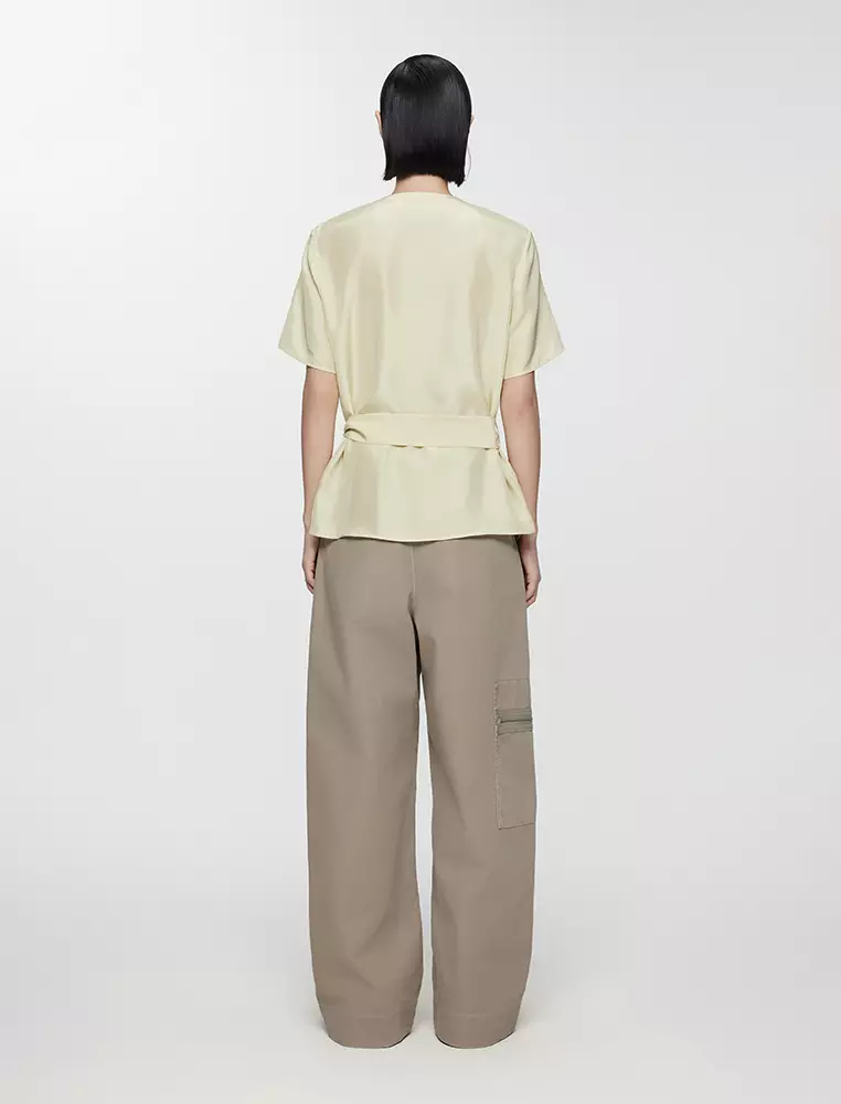 V-Neck Twist Knot Short Sleeve Shirt