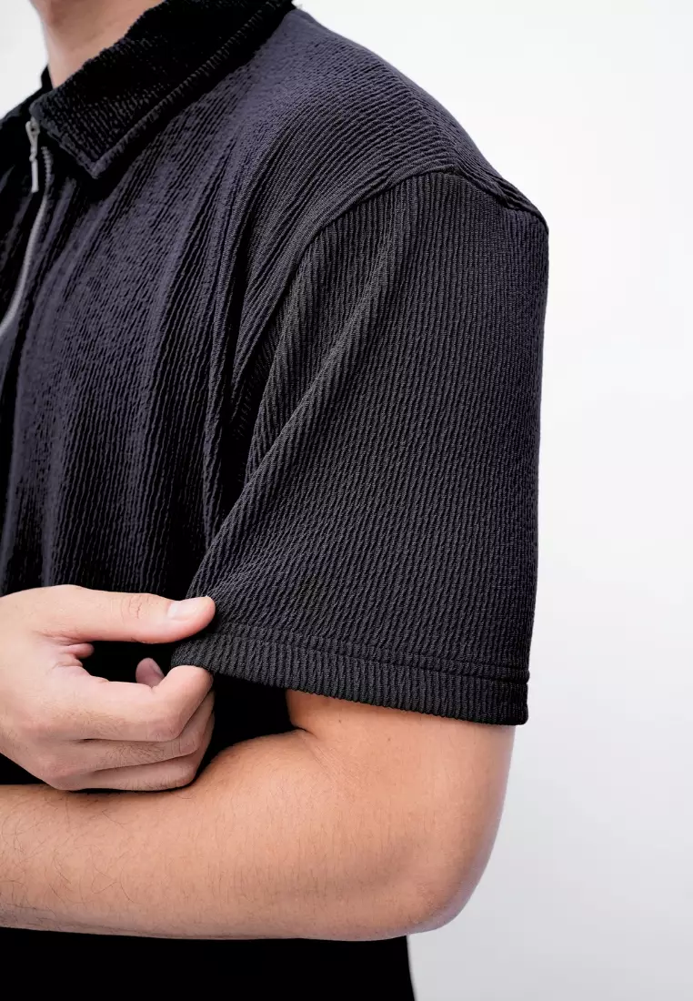 Ryusei Polo Pria SHIN Fit Basic Black | Polo dengan Tekstur Unik