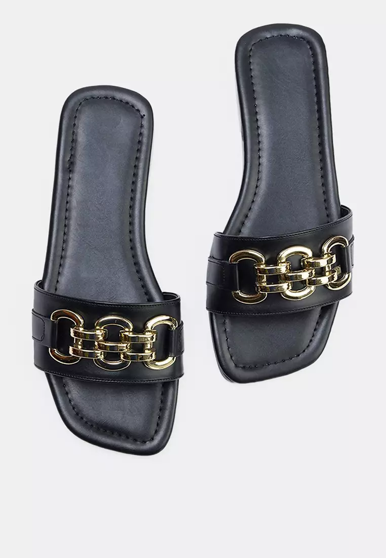 Gold Chain Detail Slippers