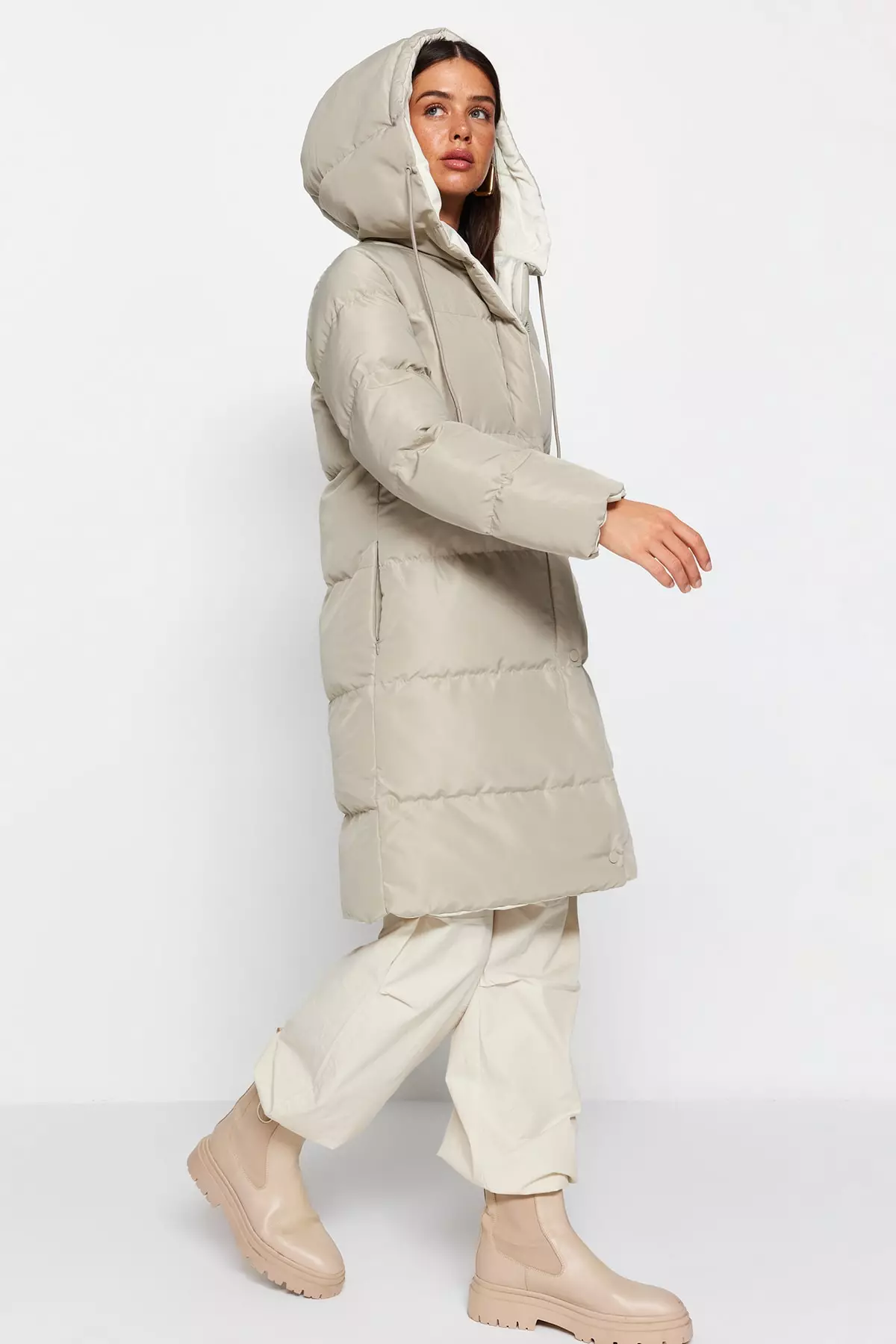 Mink-Stone Double-Sided Regular Fit Hooded Water Repellent Long Down Coat Twoaw23Mo52