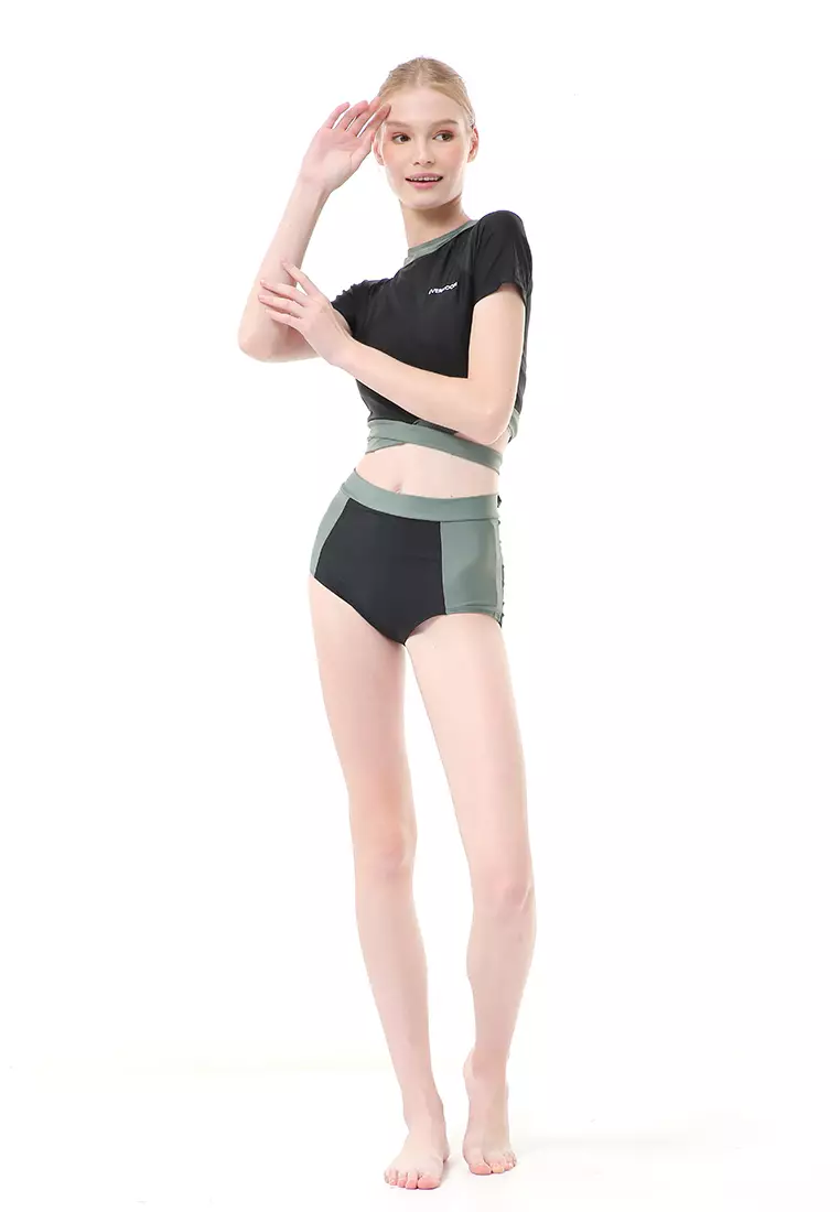 Yorika Baju Renang Wanita Two Piece Short Sleeve Premium Quality - Black