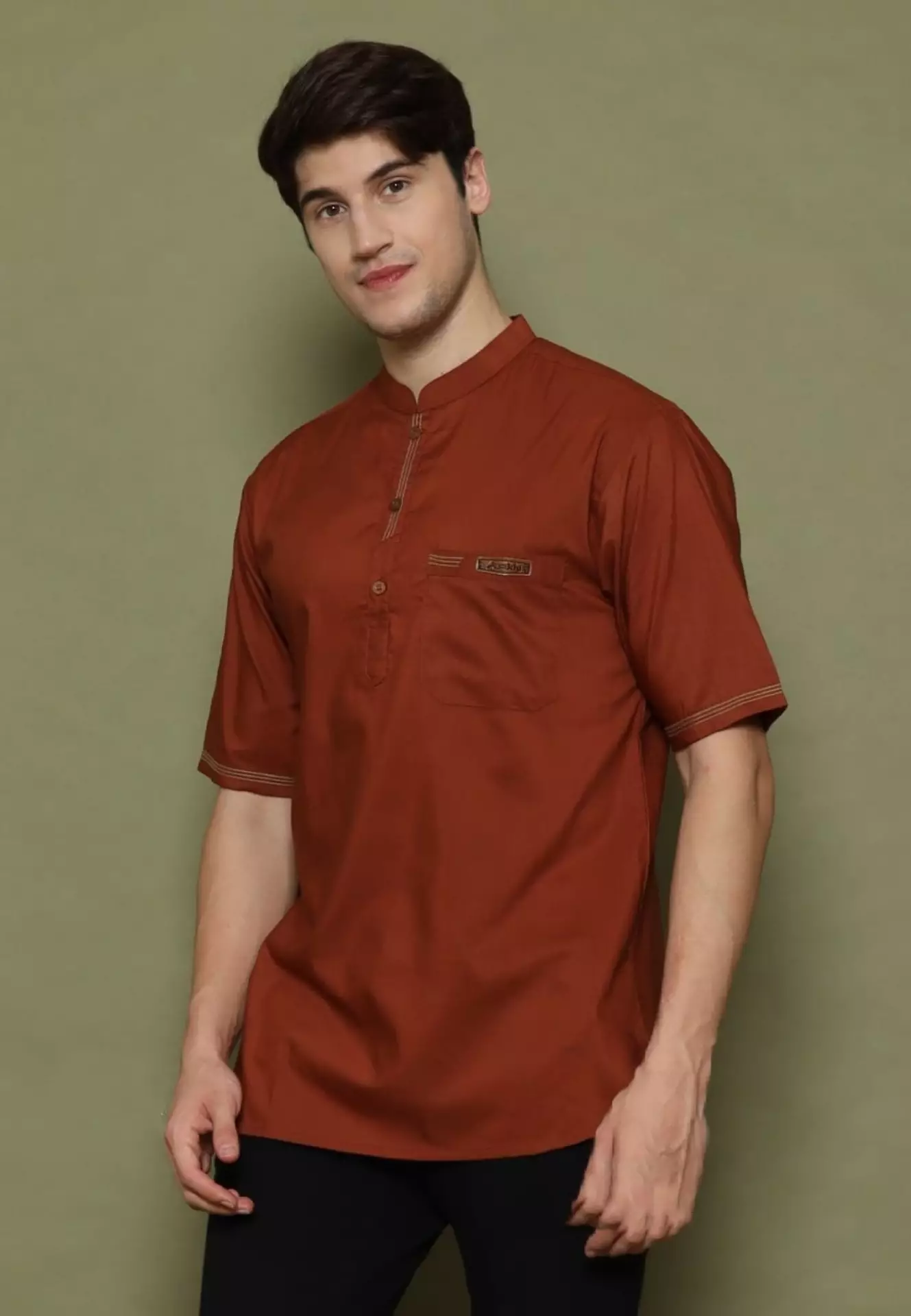 Rafardhan Jingga Koko Polos Exclusive Pria Casual Modern Lengan Pendek WAFA