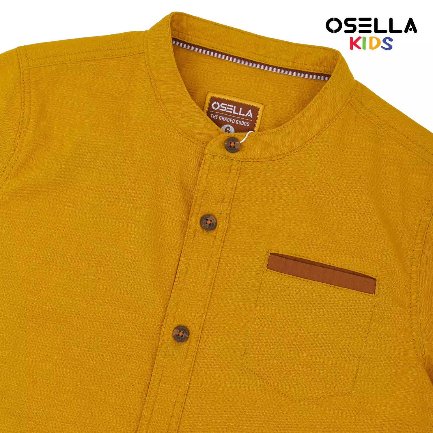 [NEW] OSELLA JAYDEN LINEN SLUB SHORT SLEEVE SHANGHAI COLLARED SHIRT IN MUSTARD 2232520283 | Atasan Kemeja Anak Laki Laki Lengan Pendek