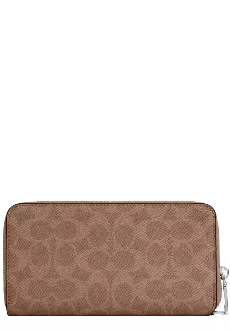 Long Zip Around Wallet With Detachable Card Case In Signature Canvas - Tan/ Dusty Pink CBZ99