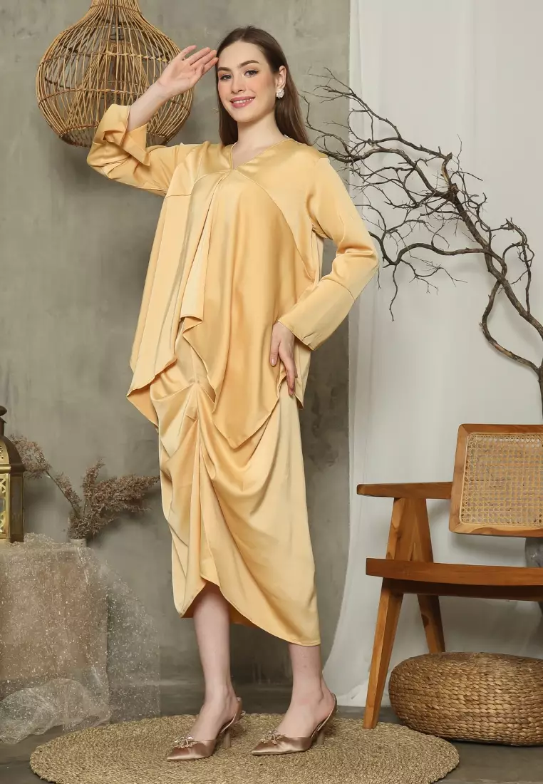 RINJANIE BATIK - Dress Batik Wanita - Set Rinjana - Yellow - Lena Series - OOTD - Satin Silk Premium