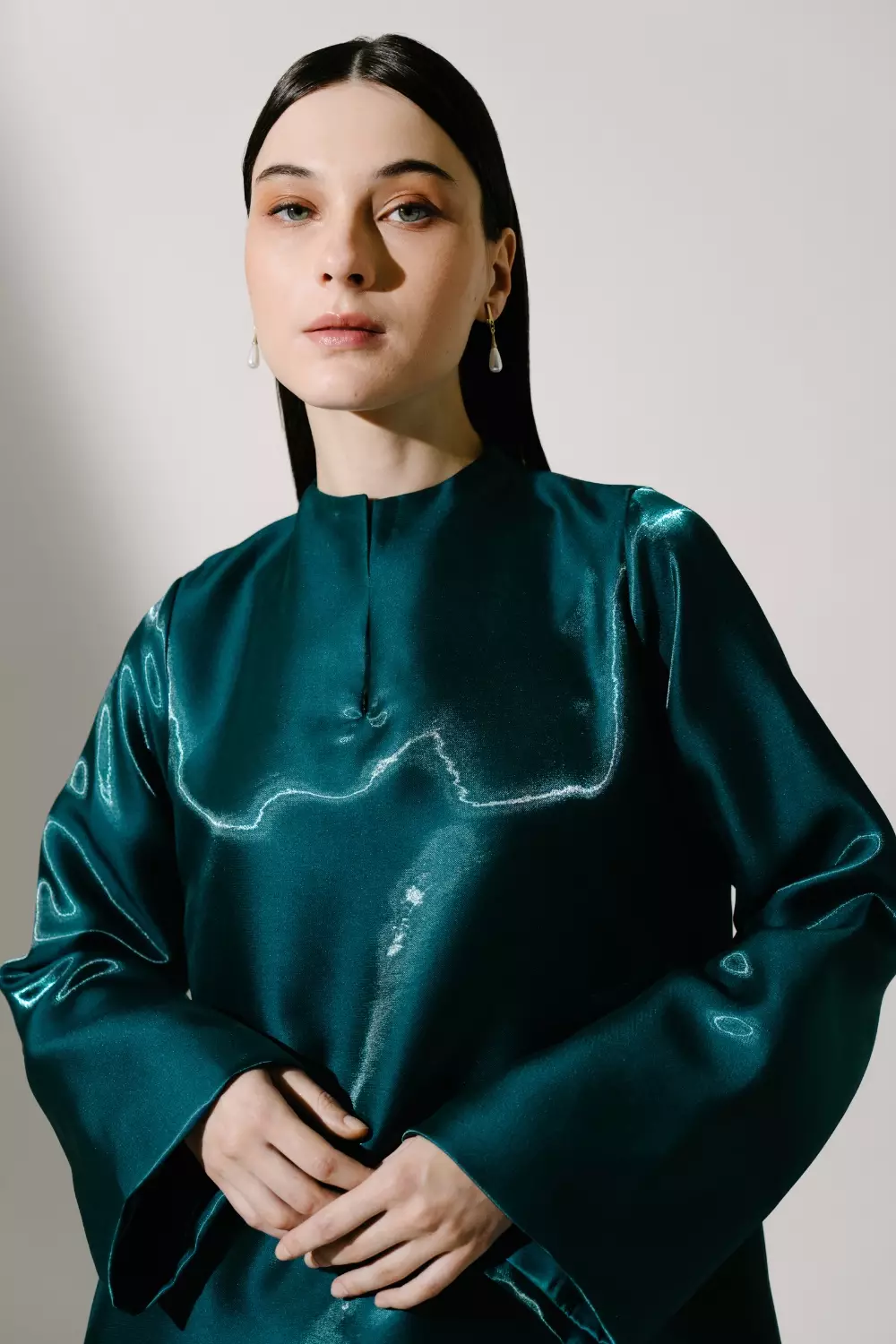 Demure Studio - YARA KAFTAN IN SHIMMER JADE - MIKADO PREMIUM FABRICS - FESTIVE