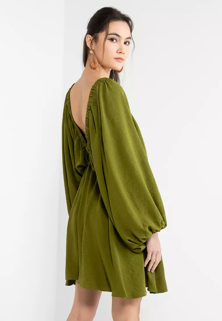 Buy KNUE Lantern Sleeves Pleated Dress Online