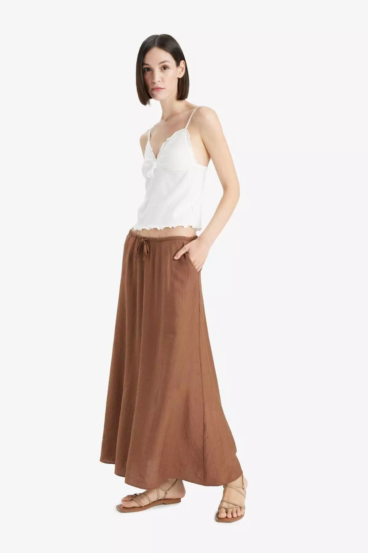 A-Line Regular Waist Crinkle Fabric Midi Skirt F6501Ax25Sm